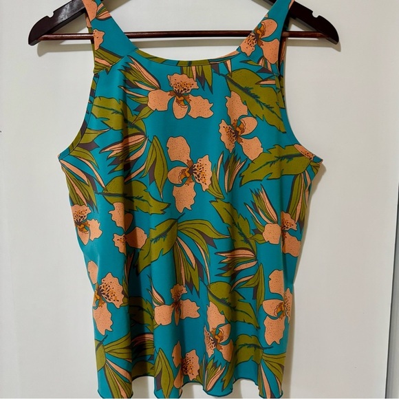 Toad&Co| ‘Sunkissed’ Tropical Floral Blue Orange Boxy Sleeveless Tank Top Sz S - Picture 4 of 5